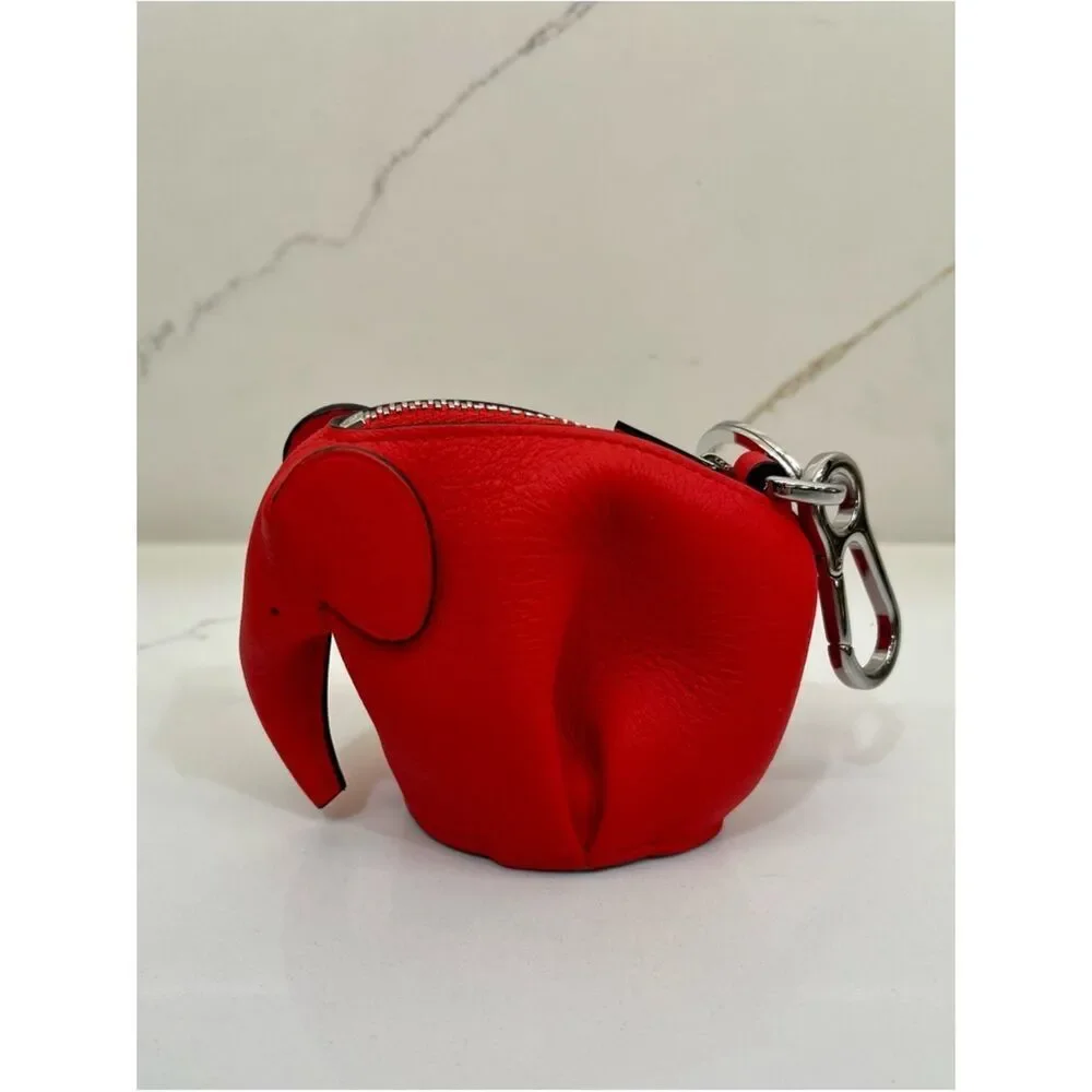 Loewe Red Elephant Coin Pouch Keychain Bag Charm Leather
